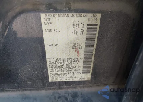 2014 Nissan Sentra Fe+ S/Fe+ Sv/S/Sl/Sr/Sv z USA, uszkodzony, nr VIN 1N4AB7AP8EN853605